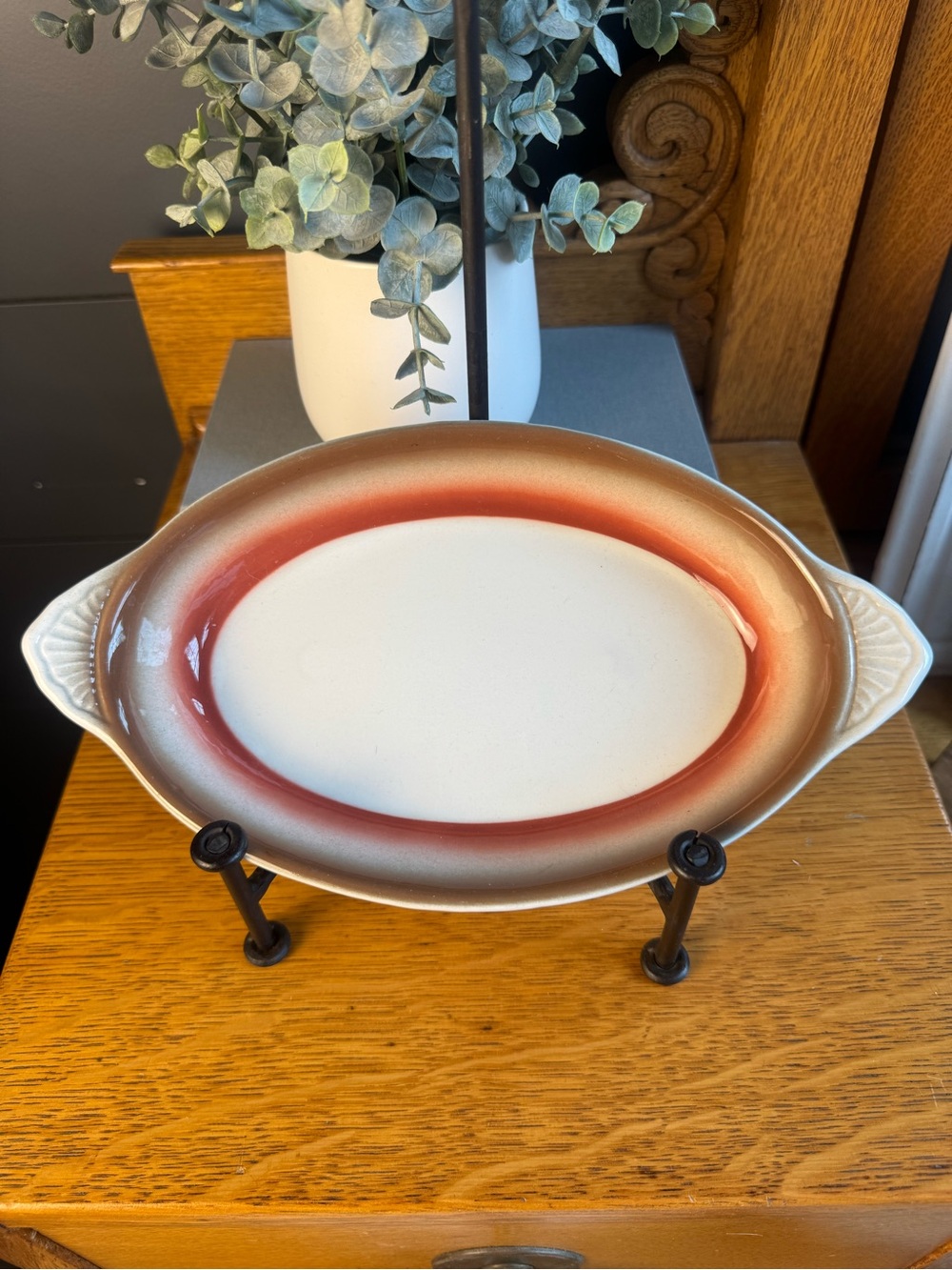 Wallace China Los Angeles Mid Century Modern Oval Bowl 40-60's Vintage Airbrush